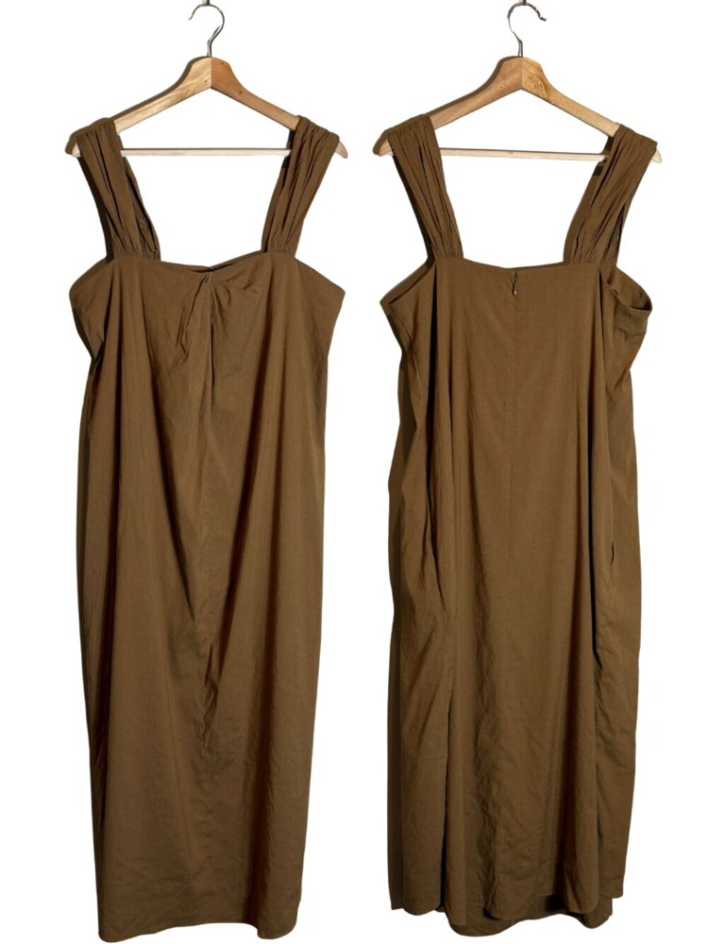 Vince Linen Square Neck A-Line Midi Dress Women's Large Brown Minimalist Chic - Picture 3 of 16